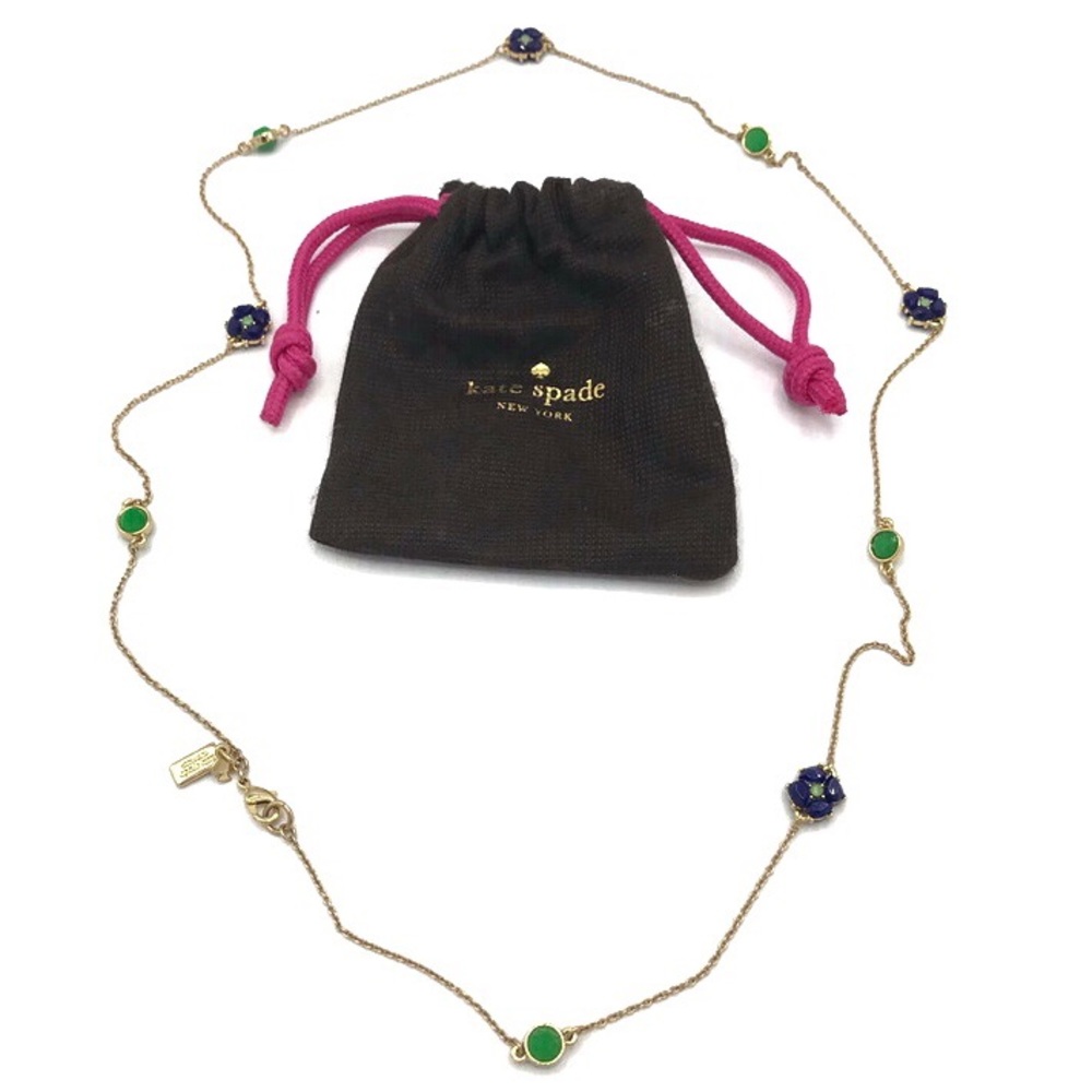 Kate Spade Izu Petals Long Scatter Necklace Soulful Blues Gold Tone